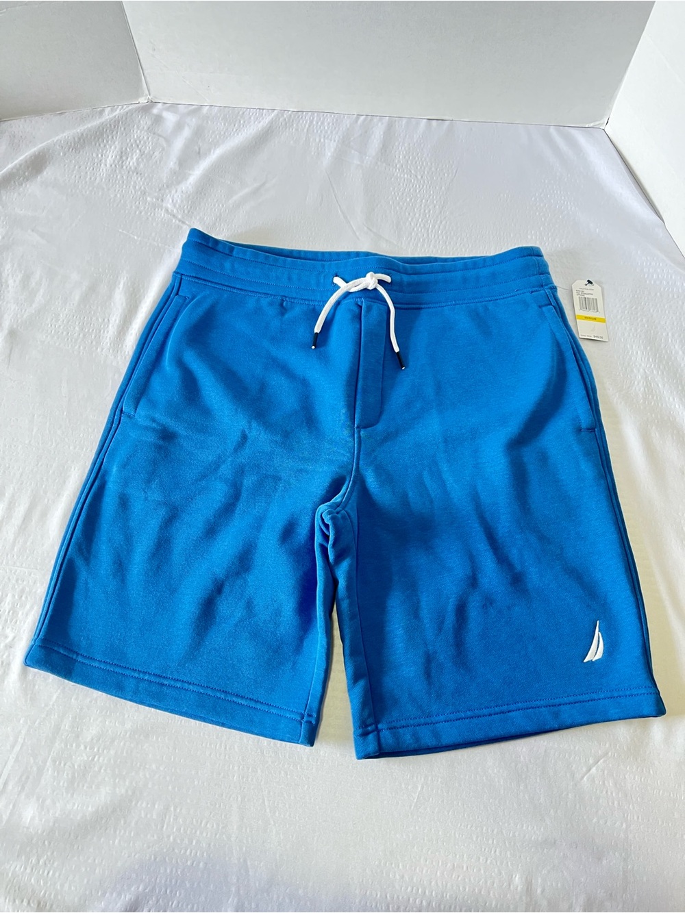 Nautica Men’s Royal Blue Cotton Blend Fleece Shorts with White Drawstring